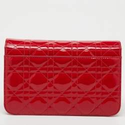 Pre Owned Dior Red Cannage Patent Leather Miss Dior Promenade Chain Bag