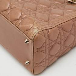 Pre Owned Dior Beige Cannage Leather Medium Lady Dior Tote