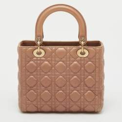 Pre Owned Dior Beige Cannage Leather Medium Lady Dior Tote