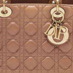 Pre Owned Dior Beige Cannage Leather Medium Lady Dior Tote