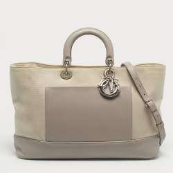 Pre Owned Dior Grey/Beige Canvas and Leather Nappy Diaper Bag