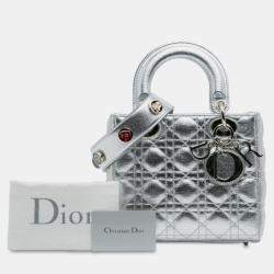 Pre Owned Dior Silver Small Metallic Grained Calfskin Cannage My ABCDior Lady Dior