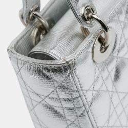 Pre Owned Dior Silver Small Metallic Grained Calfskin Cannage My ABCDior Lady Dior