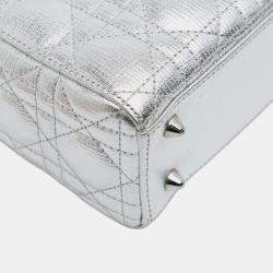Pre Owned Dior Silver Small Metallic Grained Calfskin Cannage My ABCDior Lady Dior