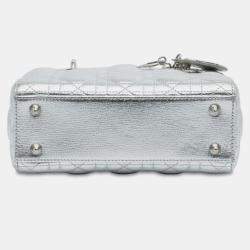 Pre Owned Dior Silver Small Metallic Grained Calfskin Cannage My ABCDior Lady Dior
