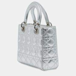 Pre Owned Dior Silver Small Metallic Grained Calfskin Cannage My ABCDior Lady Dior