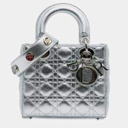 Pre Owned Dior Silver Small Metallic Grained Calfskin Cannage My ABCDior Lady Dior