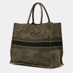 Pre Owned Dior Green Large Embroidered Canvas Camouflage Book Tote