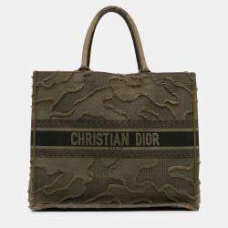 Pre Owned Dior Green Large Embroidered Canvas Camouflage Book Tote