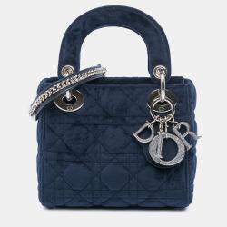 Pre Owned Dior Blue Mini Velvet Cannage Lady Dior