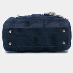 Pre Owned Dior Blue Mini Velvet Cannage Lady Dior