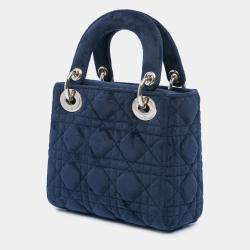 Pre Owned Dior Blue Mini Velvet Cannage Lady Dior