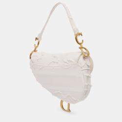 Pre Owned Dior White Canvas Embroidered Camouflage Saddle Bag
