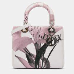 Pre Owned Dior White Medium Deerskin Floral Printed Lady Dior