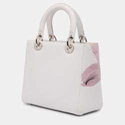 Pre Owned Dior White Medium Deerskin Floral Printed Lady Dior