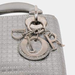 Pre Owned Dior Silver Mini Metallic Patent Microcannage Lady Dior