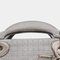 Pre Owned Dior Silver Mini Metallic Patent Microcannage Lady Dior