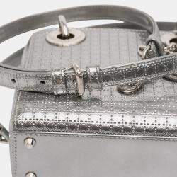 Pre Owned Dior Silver Mini Metallic Patent Microcannage Lady Dior