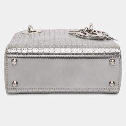 Pre Owned Dior Silver Mini Metallic Patent Microcannage Lady Dior