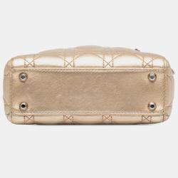 Pre Owned Dior Gold Mini Metallic Lambskin Cannage Lady Dior