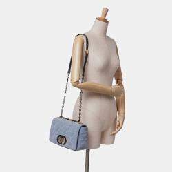 Pre Owned Dior Blue Medium Denim Macrocannage Caro Bag