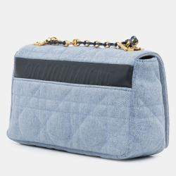 Pre Owned Dior Blue Medium Denim Macrocannage Caro Bag