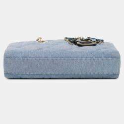 Pre Owned Dior Blue Small Denim Macrocannage Lady D Joy