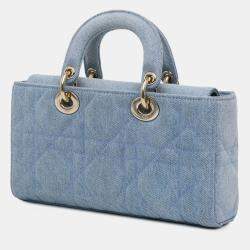 Pre Owned Dior Blue Small Denim Macrocannage Lady D Joy
