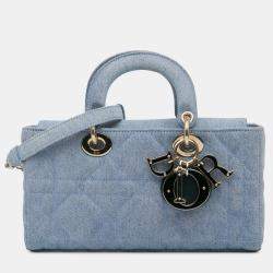 Pre Owned Dior Blue Small Denim Macrocannage Lady D Joy