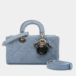 Pre Owned Dior Blue Small Denim Macrocannage Lady D Joy