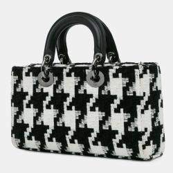 Pre Owned Dior Black Medium Canvas Macro Houndstooth Lady D Joy