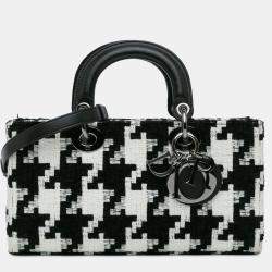 Pre Owned Dior Black Medium Canvas Macro Houndstooth Lady D Joy