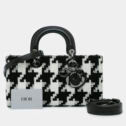 Pre Owned Dior Black Medium Canvas Macro Houndstooth Lady D Joy