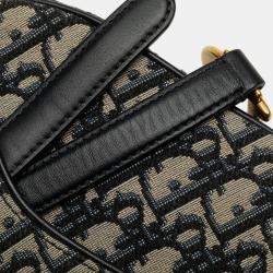 Pre Owned Dior Navy Blue Mini Oblique Canvas Saddle Bag