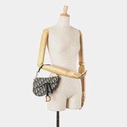 Pre Owned Dior Navy Blue Mini Oblique Canvas Saddle Bag