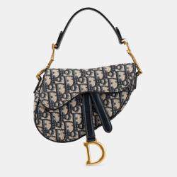 Pre Owned Dior Navy Blue Mini Oblique Canvas Saddle Bag