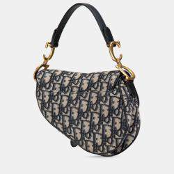 Pre Owned Dior Navy Blue Mini Oblique Canvas Saddle Bag
