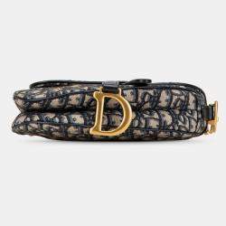 Pre Owned Dior Navy Blue Mini Oblique Canvas Saddle Bag