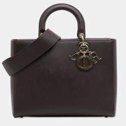 Pre Owned Dior Burgundy Large Grained Calfskin Lady D Sire