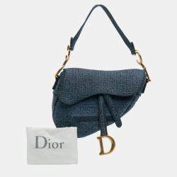 Pre Owned Dior Blue Oblique Denim Embroidered Saddle Bag