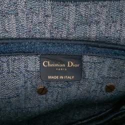 Pre Owned Dior Blue Oblique Denim Embroidered Saddle Bag