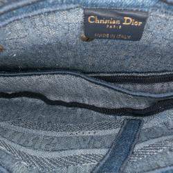 Pre Owned Dior Blue Oblique Denim Embroidered Saddle Bag