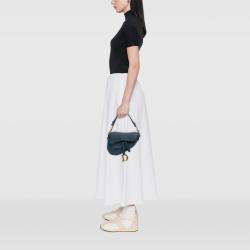 Pre Owned Dior Blue Oblique Denim Embroidered Saddle Bag