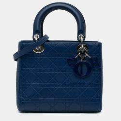 Pre Owned Dior Blue Medium Ultra Matte Calfskin Cannage Embossed Lady Dior