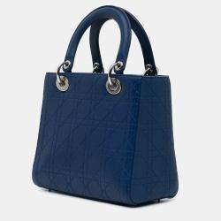 Pre Owned Dior Blue Medium Ultra Matte Calfskin Cannage Embossed Lady Dior