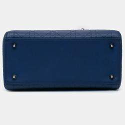 Pre Owned Dior Blue Medium Ultra Matte Calfskin Cannage Embossed Lady Dior