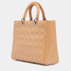 Pre Owned Dior Brown Large Patent Cannage Lady Dior