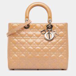 Pre Owned Dior Brown Large Patent Cannage Lady Dior