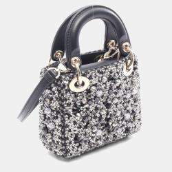 Pre Owned Christian Dior Dior Lady Micro Handbag Leather Rhinestone Bag Black Clear Silver