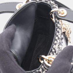 Pre Owned Christian Dior Dior Lady Micro Handbag Leather Rhinestone Bag Black Clear Silver